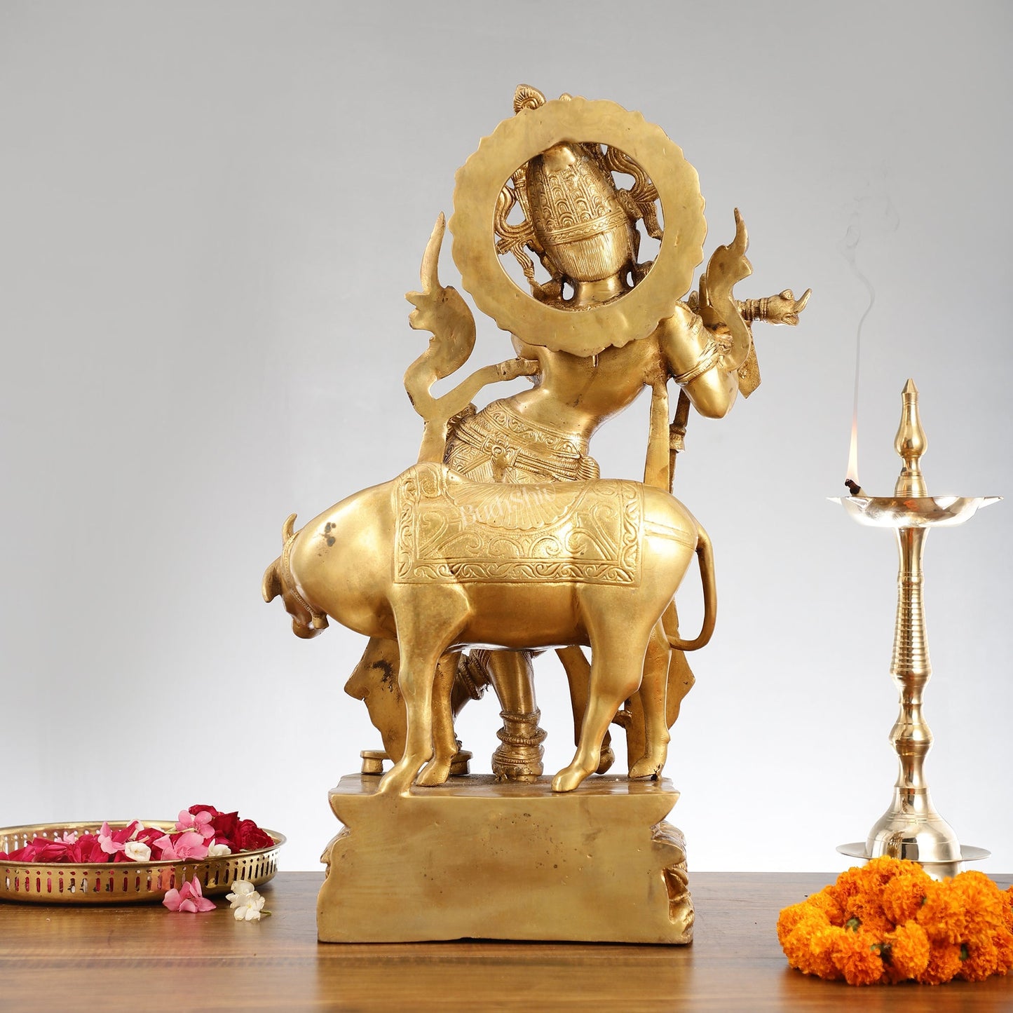 Brass Superfine Krishna with Cow Statue | Divine Elegance | Height 24 Inch