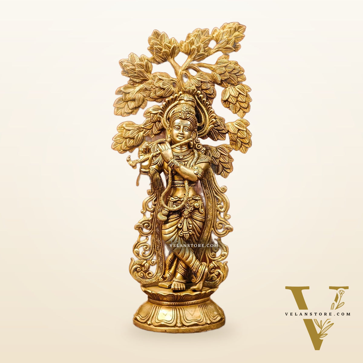 Brass Superfine Krishna with Kalpavriksha Tree