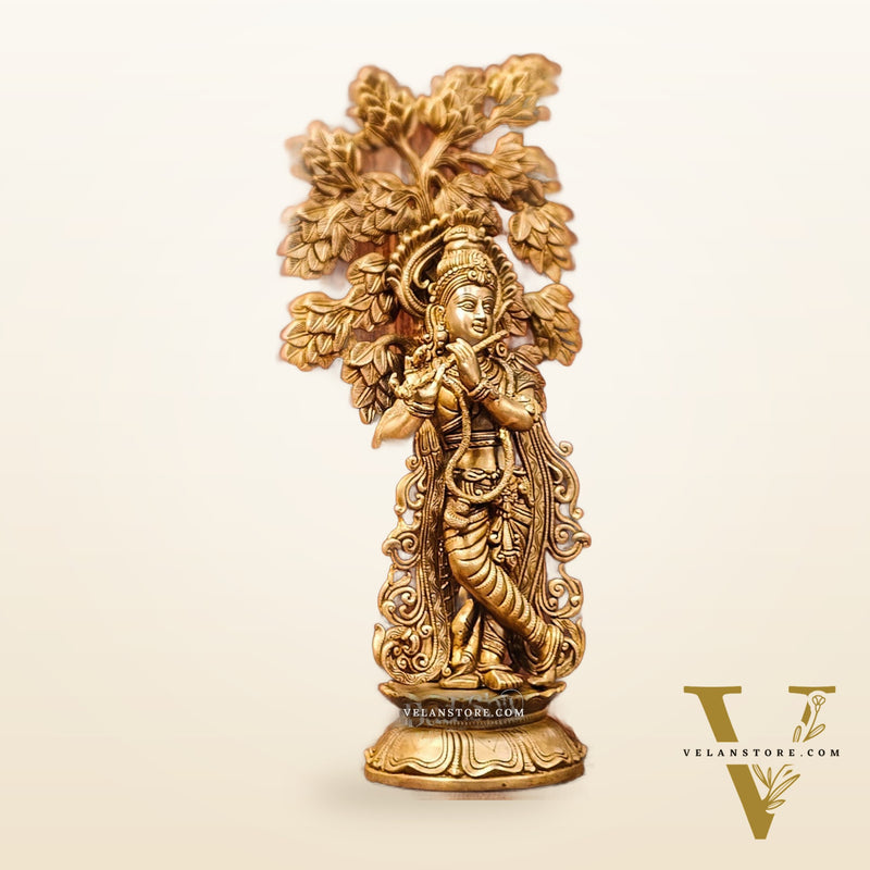 Brass Superfine Krishna with Kalpavriksha Tree