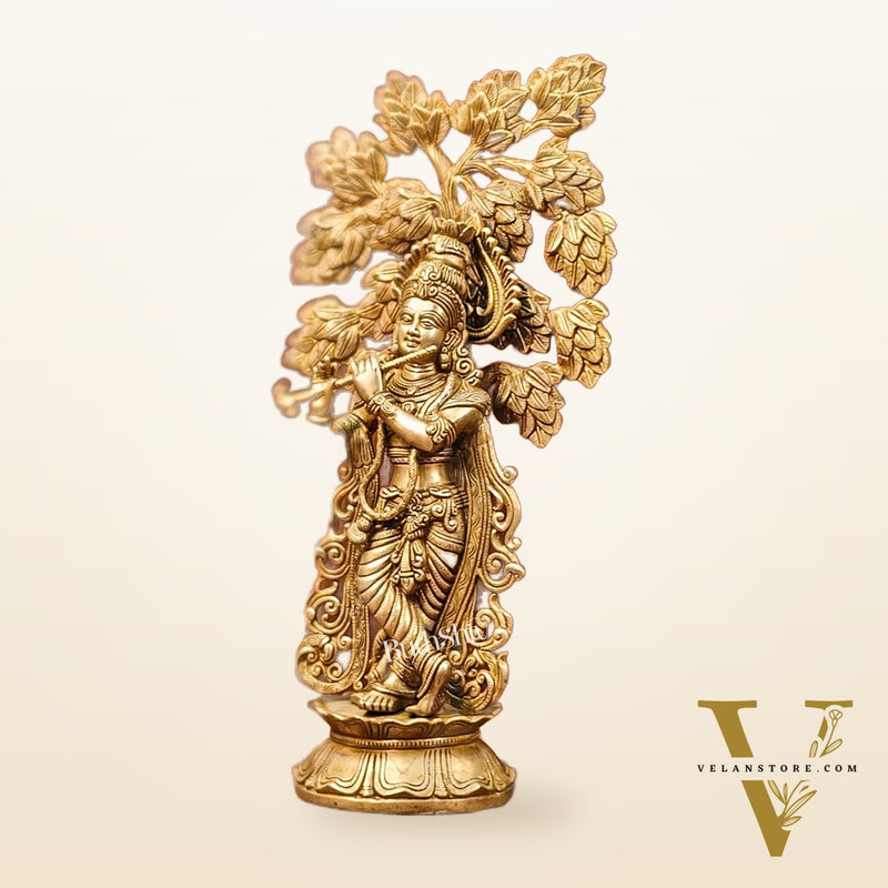 Brass Superfine Krishna with Kalpavriksha Tree