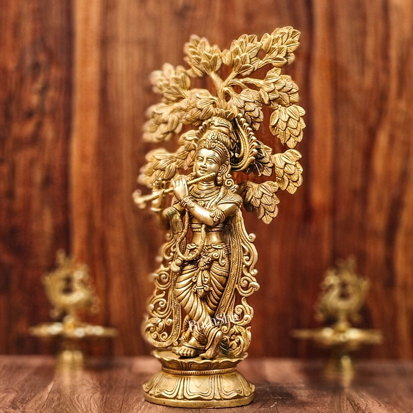Brass Superfine Krishna with Kalpavriksha Tree