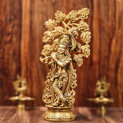 Brass Superfine Krishna with Kalpavriksha Tree