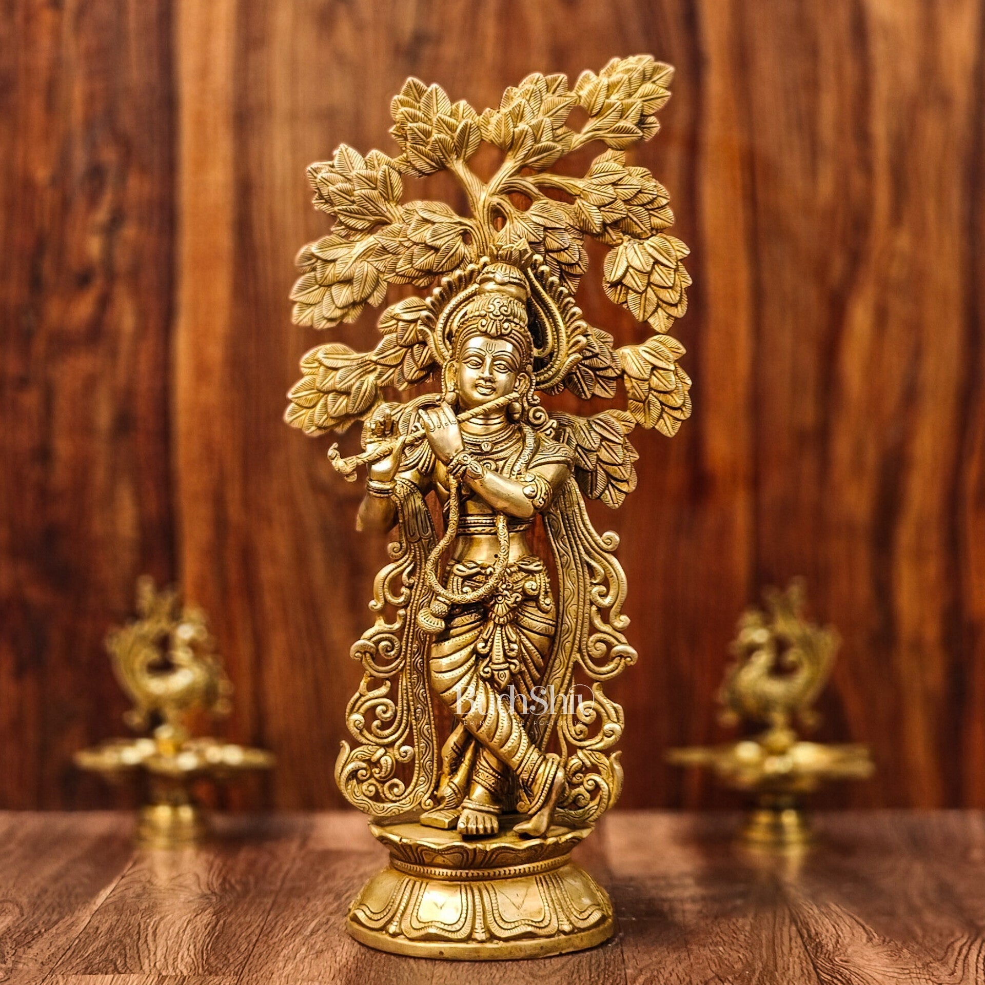 Brass Superfine Krishna with Kalpavriksha Tree