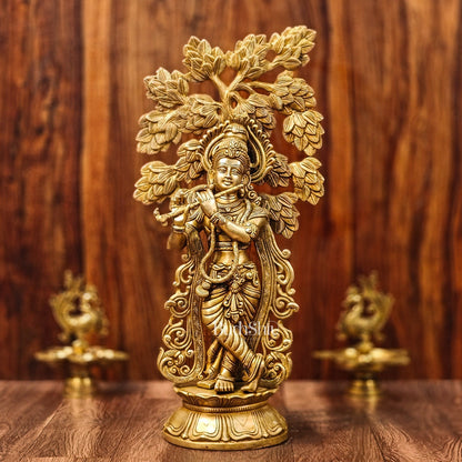 Brass Superfine Krishna with Kalpavriksha Tree