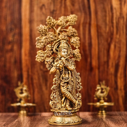 Brass Superfine Krishna with Kalpavriksha Tree