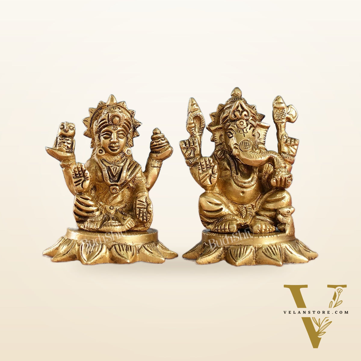 Brass Superfine Lakshmi & Ganesha Idols Set | 3"