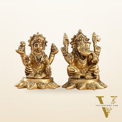 Brass Superfine Lakshmi & Ganesha Idols Set | 3"