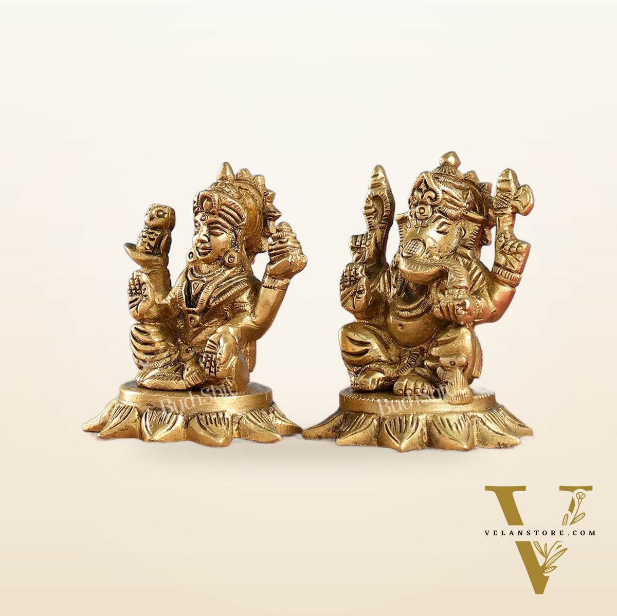 Brass Superfine Lakshmi & Ganesha Idols Set | 3"