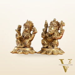 Brass Superfine Lakshmi & Ganesha Idols Set | 3"