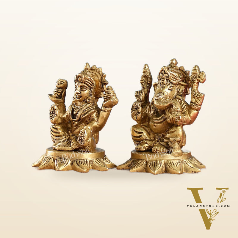 Brass Superfine Lakshmi & Ganesha Idols Set | 3"