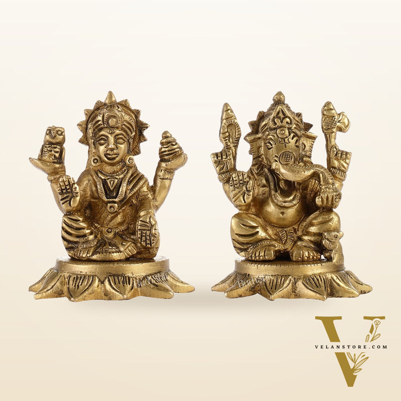 Brass Superfine Lakshmi & Ganesha Idols Set | 3"