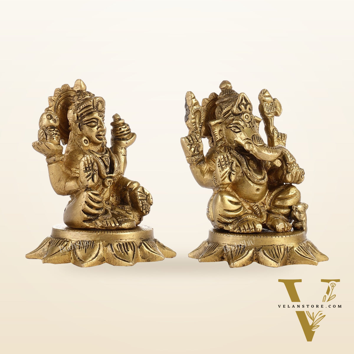 Brass Superfine Lakshmi & Ganesha Idols Set | 3"