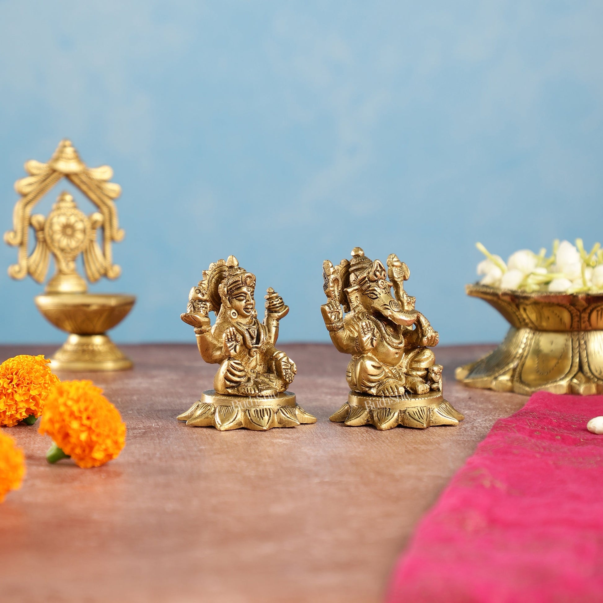 Brass Superfine Lakshmi & Ganesha Idols Set | 3"