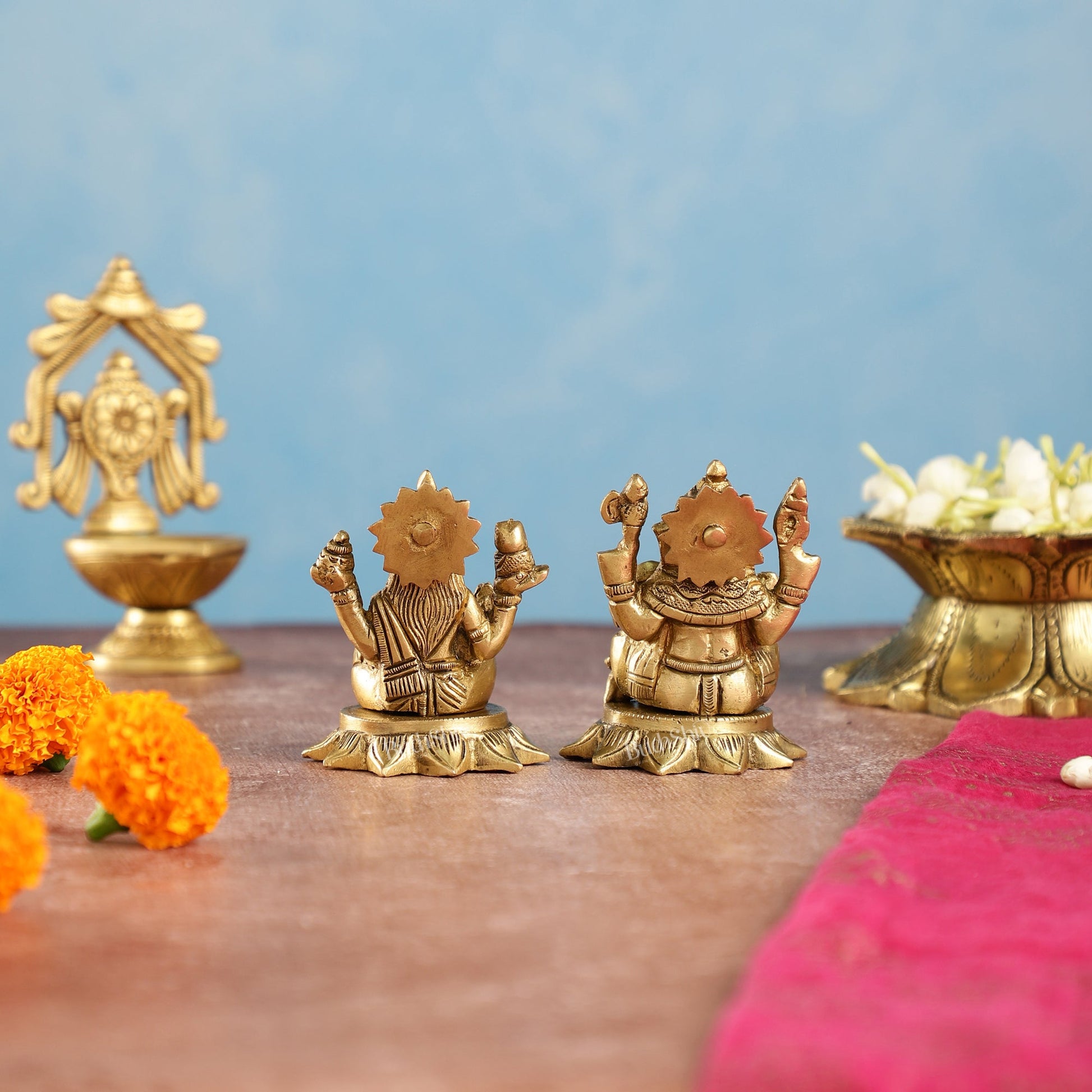 Brass Superfine Lakshmi & Ganesha Idols Set | 3"