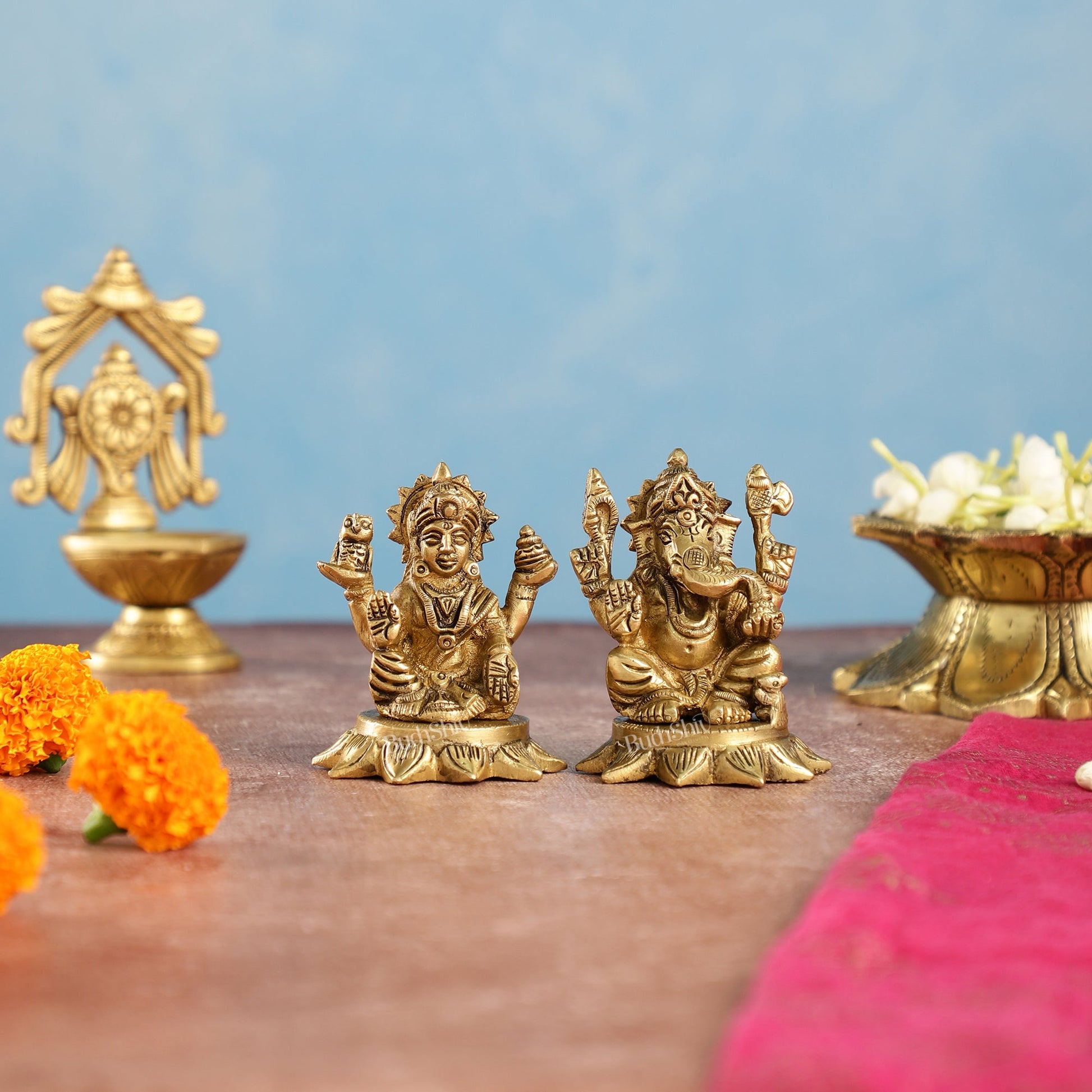 Brass Superfine Lakshmi & Ganesha Idols Set | 3"