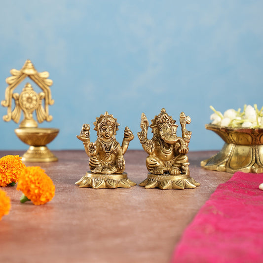 Brass Superfine Lakshmi & Ganesha Idols Set | 3"