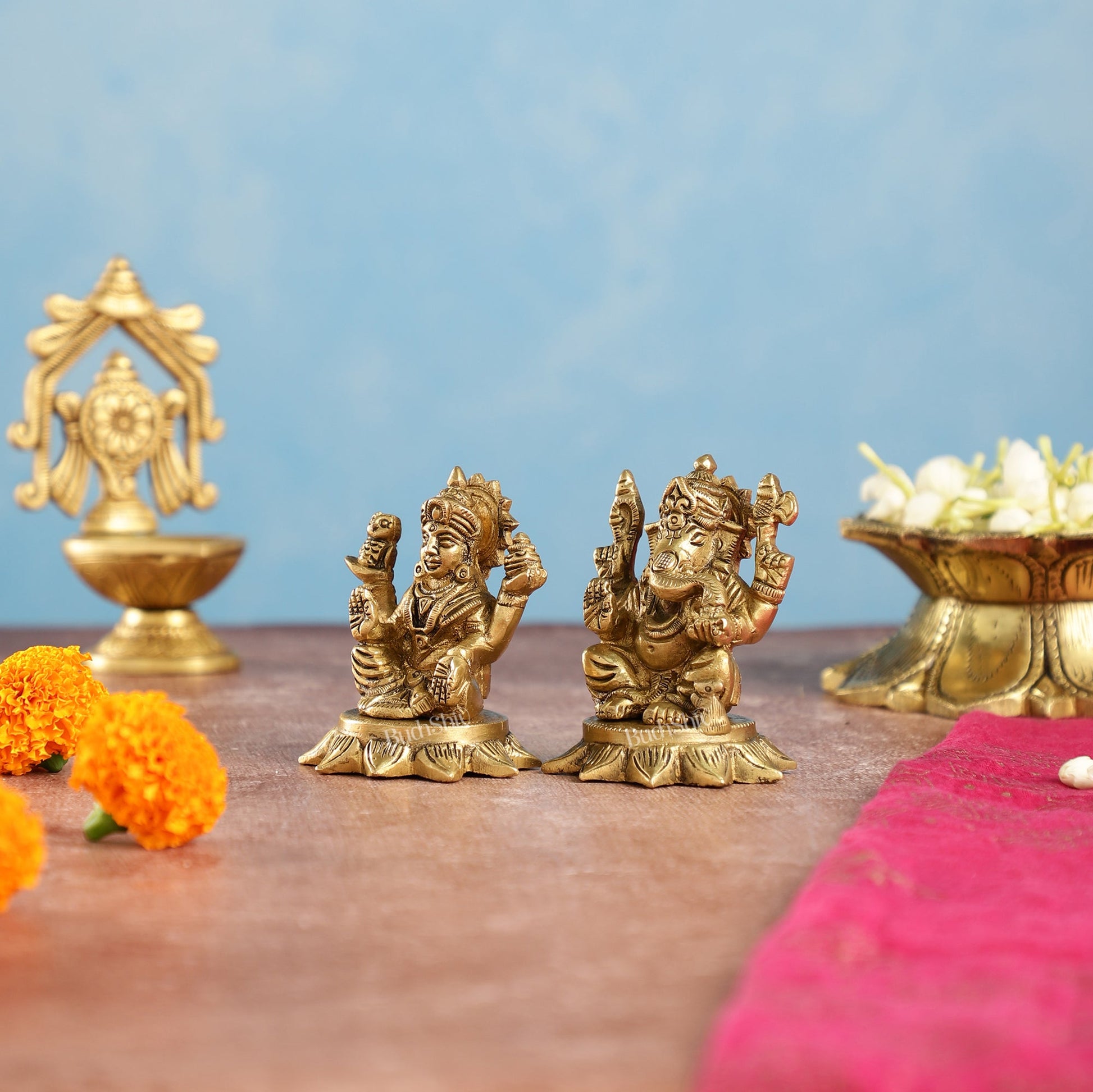 Brass Superfine Lakshmi & Ganesha Idols Set | 3"