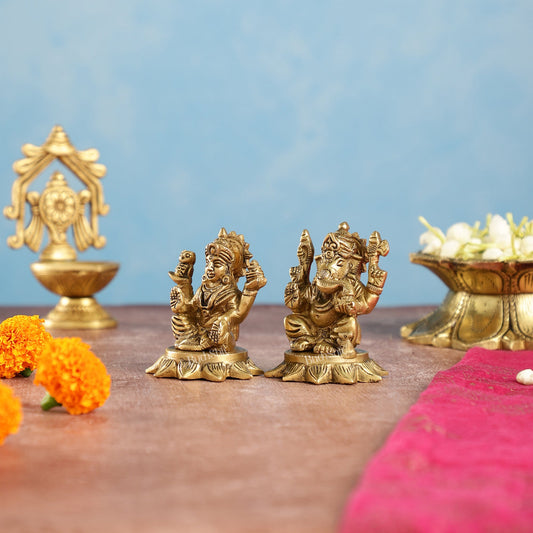 Brass Superfine Lakshmi & Ganesha Idols Set | 3"