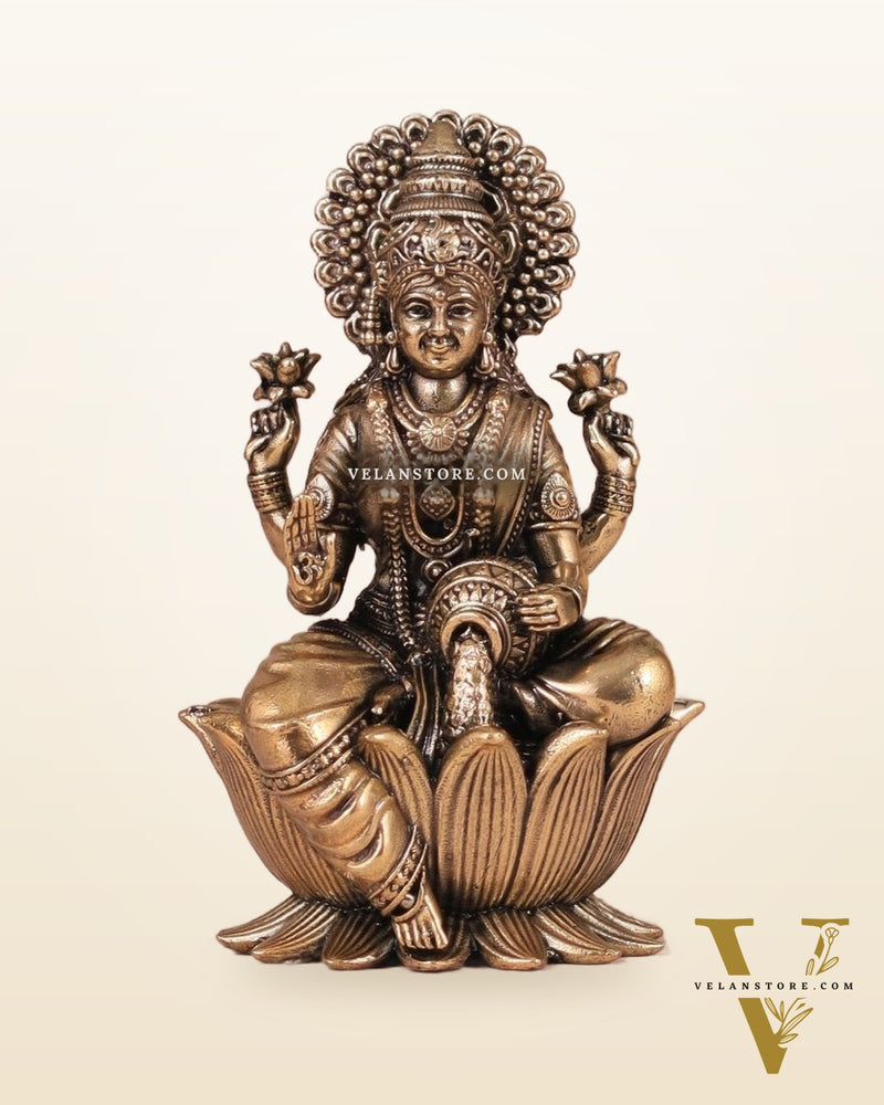 Brass Superfine Lakshmi Idol - 4 Inch lotus base