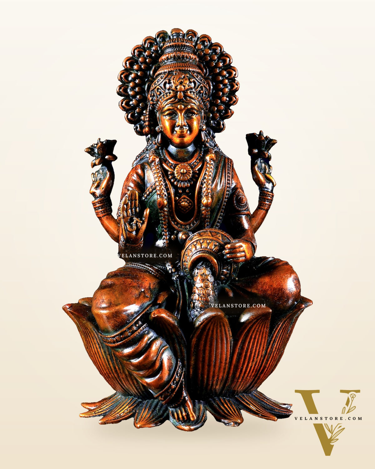 Brass Superfine Lakshmi Idol - 6 Inch lotus base brown tone