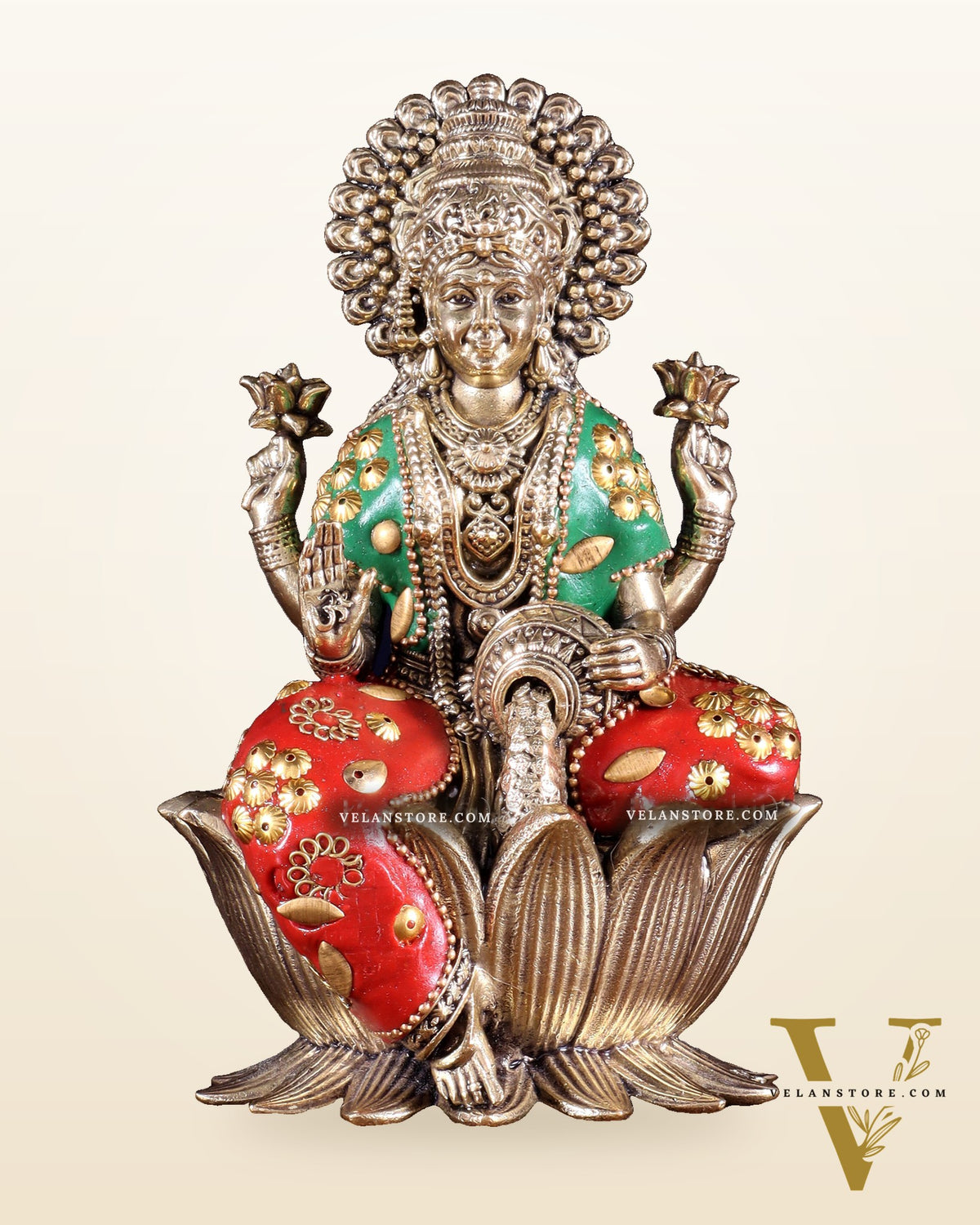 Brass Superfine Lakshmi Idol - 6 Inch lotus base meenakari