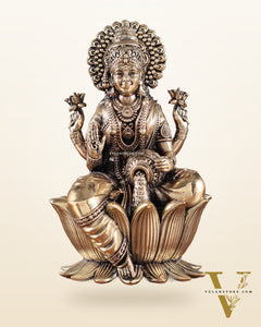 Brass Superfine Lakshmi Idol - 6 Inch lotus base