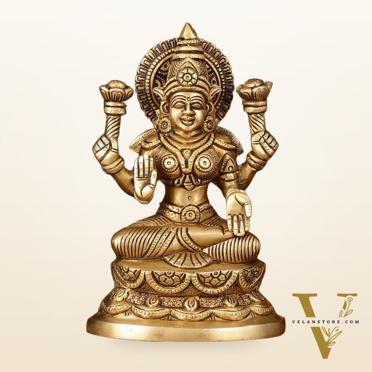 Brass Superfine Lakshmi Idol - 7" Elegant Sculpture