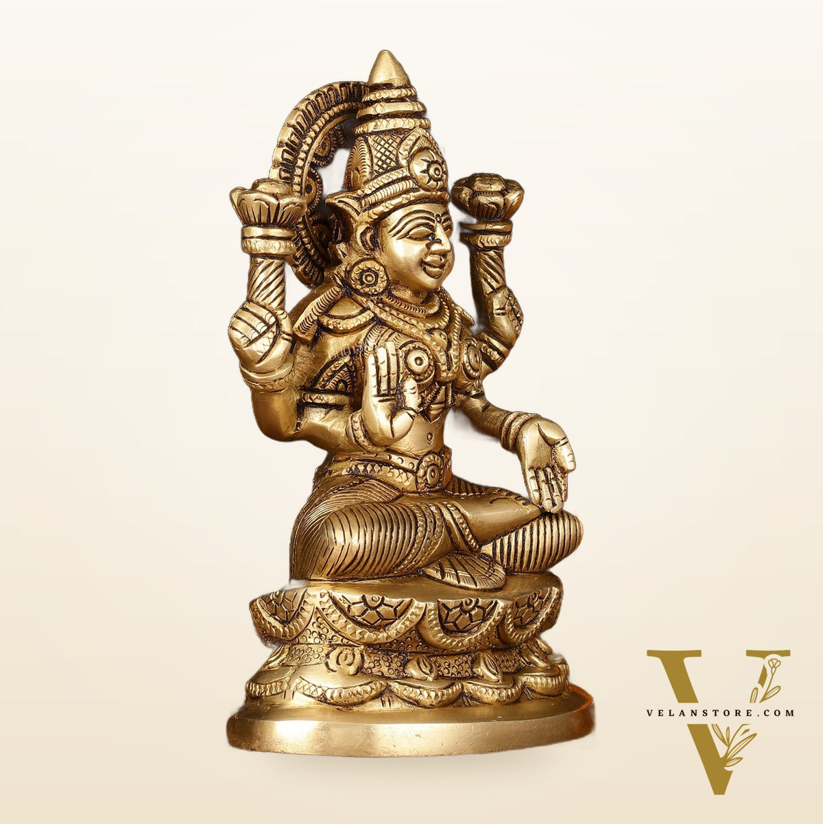 Brass Superfine Lakshmi Idol - 7" Elegant Sculpture