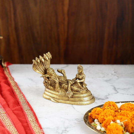 Brass Superfine Lakshmi Narayan Vishnu on Sheshanaag | 5" Height