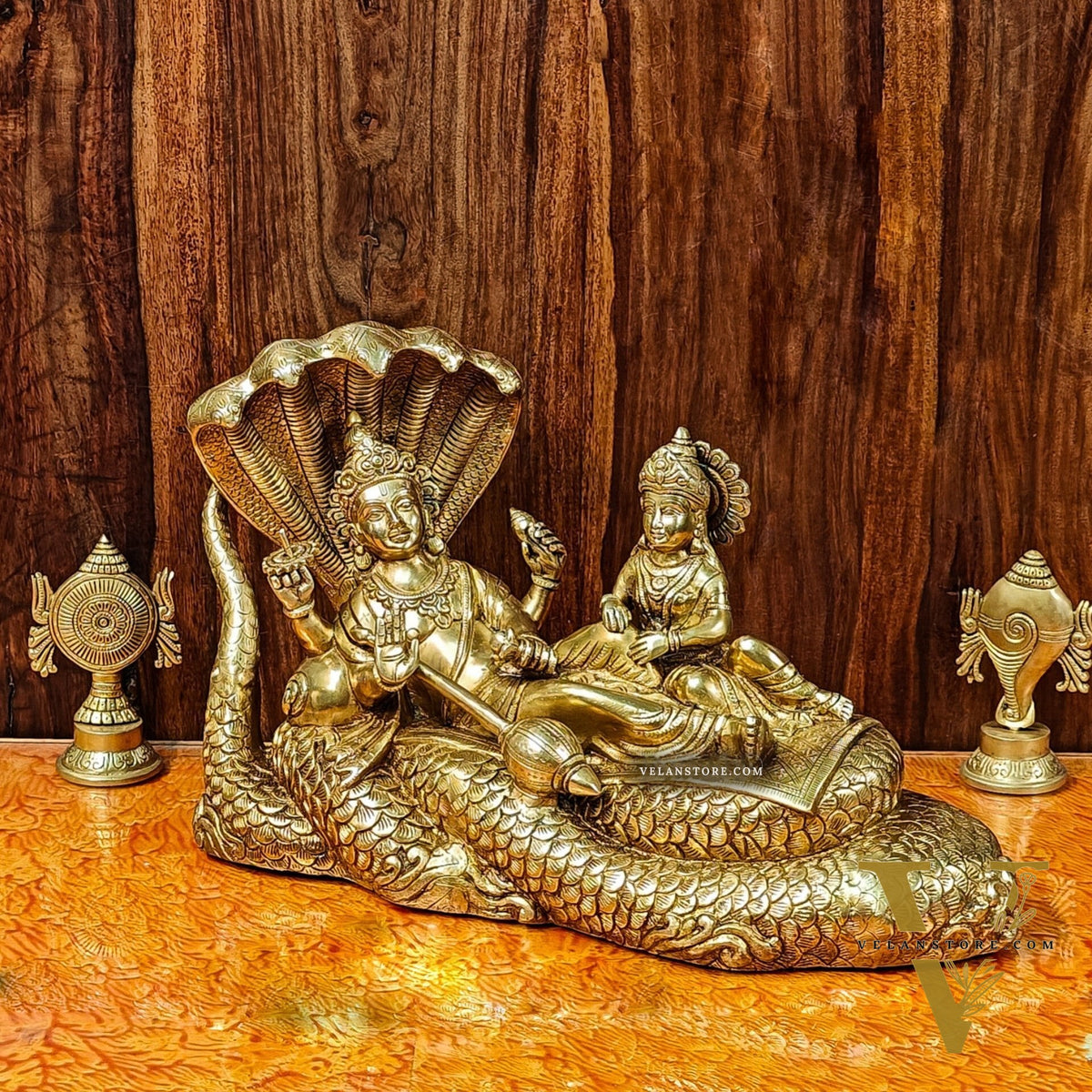 Brass Superfine Lakshmi Narayana Vishnu Lakshmi resting 20"