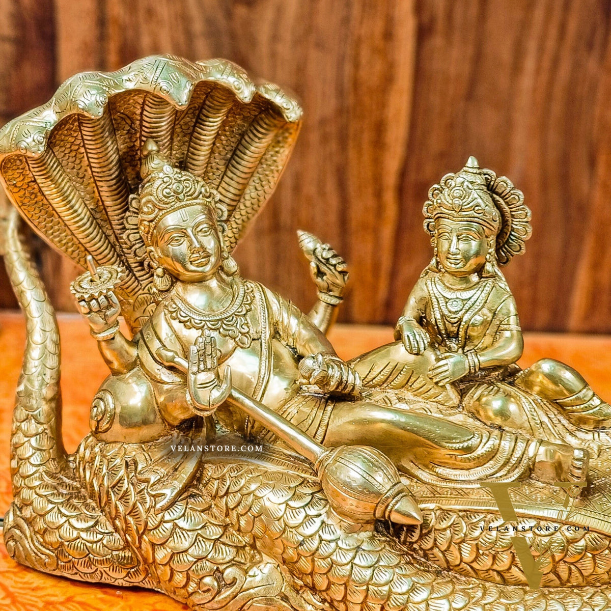 Brass Superfine Lakshmi Narayana Vishnu Lakshmi resting 20"