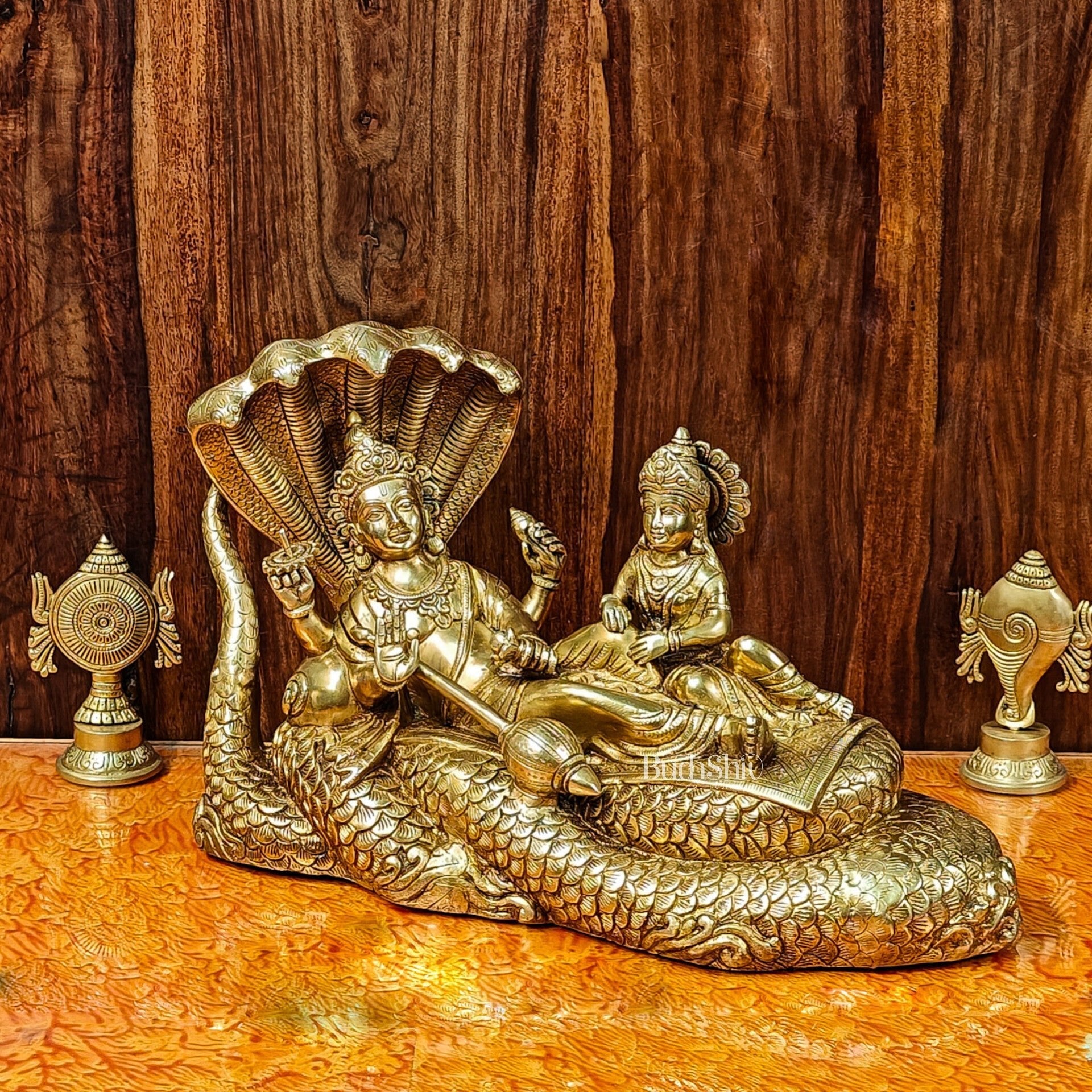 Brass Superfine Lakshmi Narayana Vishnu Lakshmi resting 20"