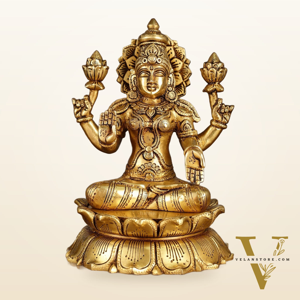 Brass Superfine Lakshmi Statue on Lotus | 9 Inch