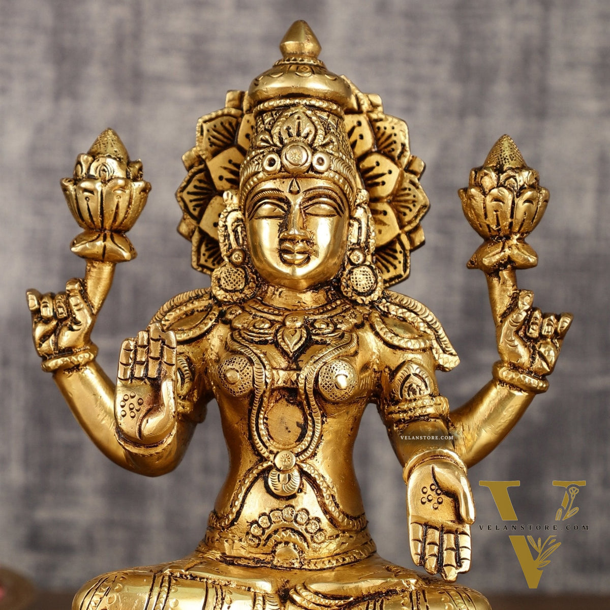 Brass Superfine Lakshmi Statue on Lotus | 9 Inch