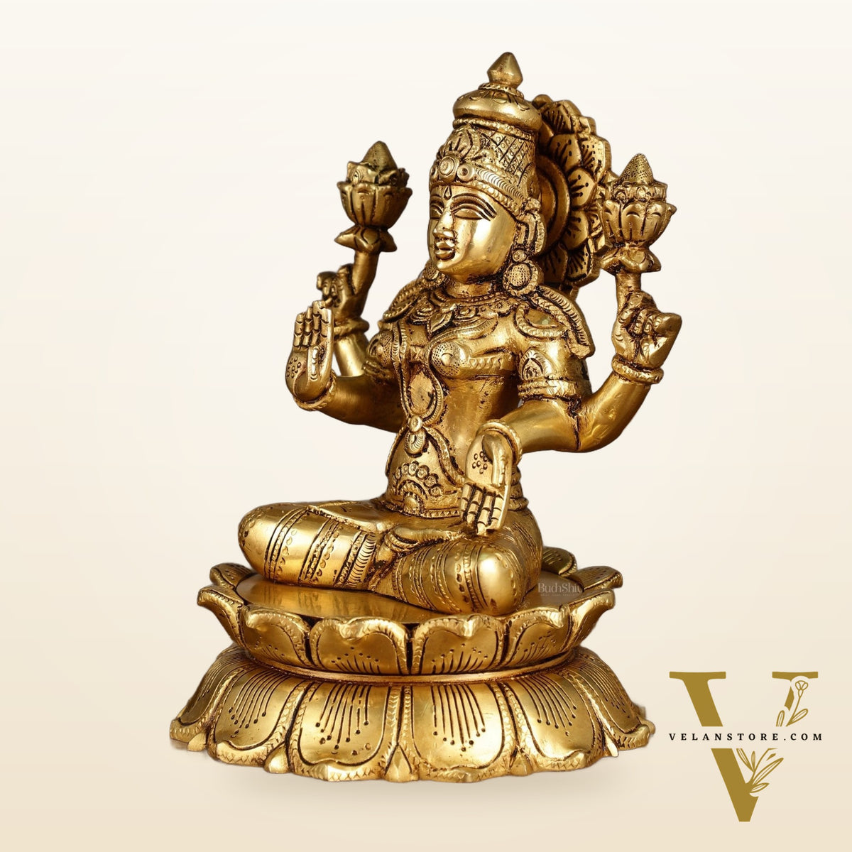 Brass Superfine Lakshmi Statue on Lotus | 9 Inch