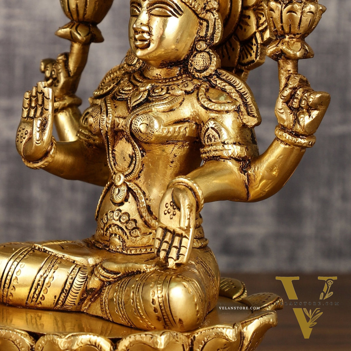 Brass Superfine Lakshmi Statue on Lotus | 9 Inch
