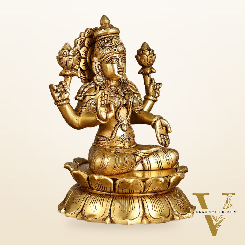 Brass Superfine Lakshmi Statue on Lotus | 9 Inch