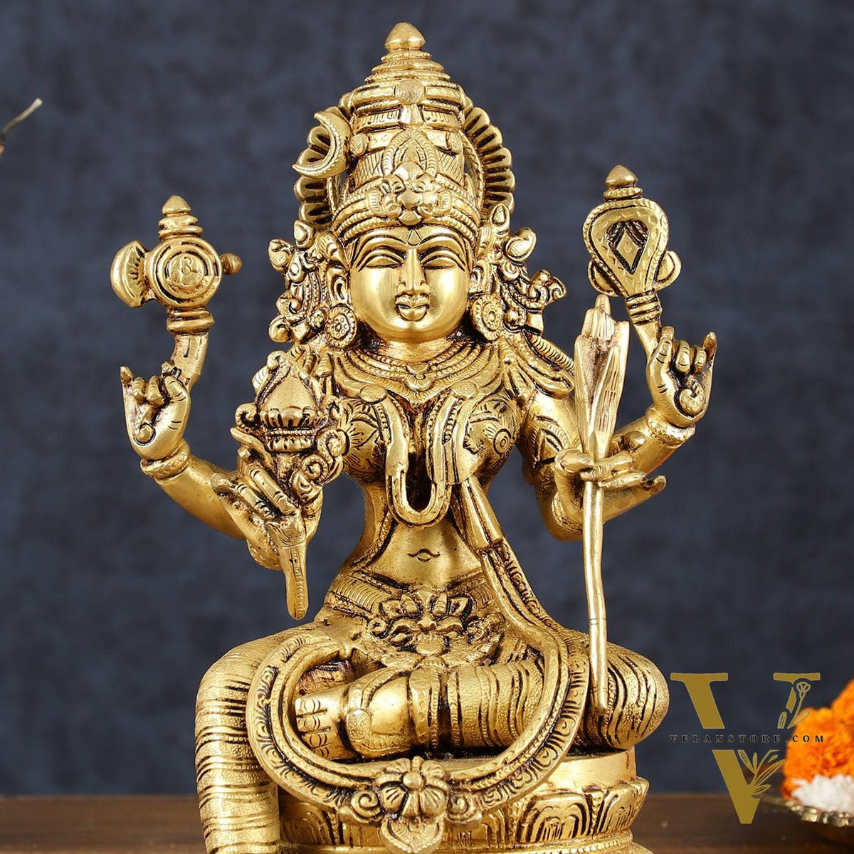 Brass Superfine Lalitadevi Rajarajeshwari tripura sundari idol 10.5"