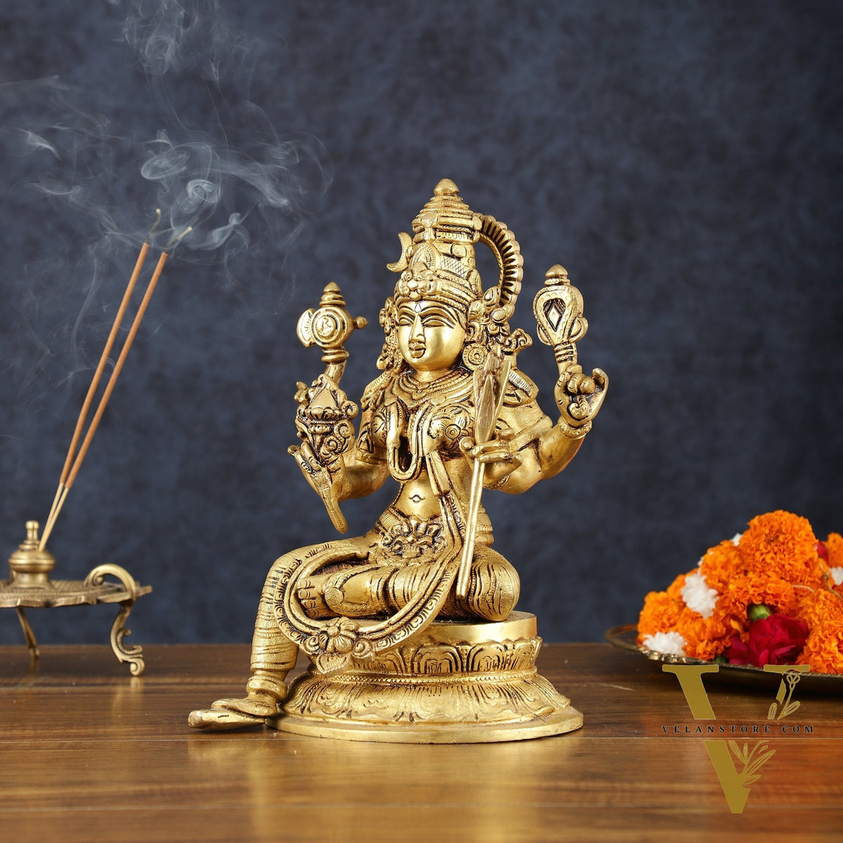 Brass Superfine Lalitadevi Rajarajeshwari tripura sundari idol 10.5"