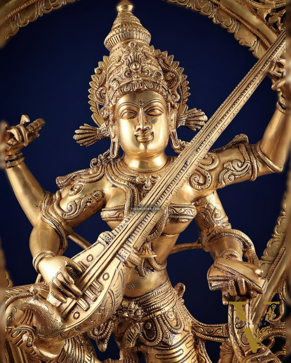 Brass Superfine Large Dancing Saraswati with Prabhavali – Handcrafted Masterpiece (BudhShiv Exclusive) 33"