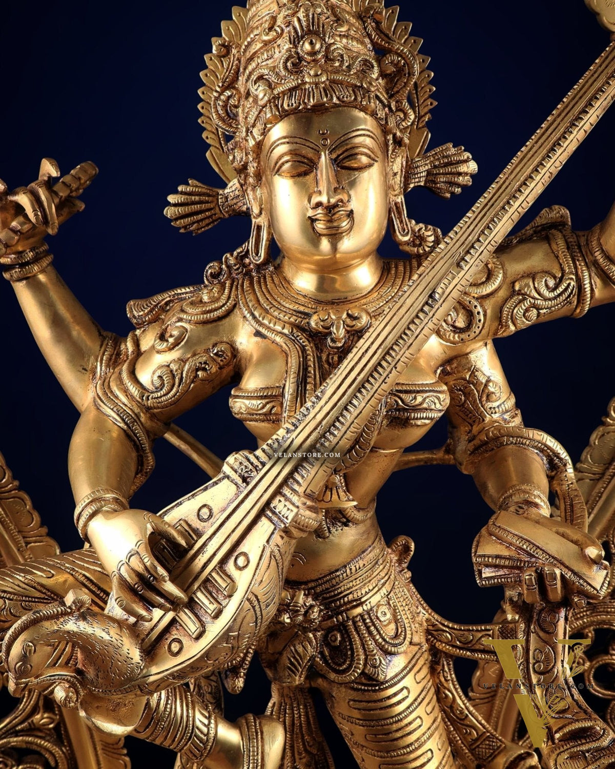 Brass Superfine Large Dancing Saraswati with Prabhavali – Handcrafted Masterpiece (BudhShiv Exclusive) 33"