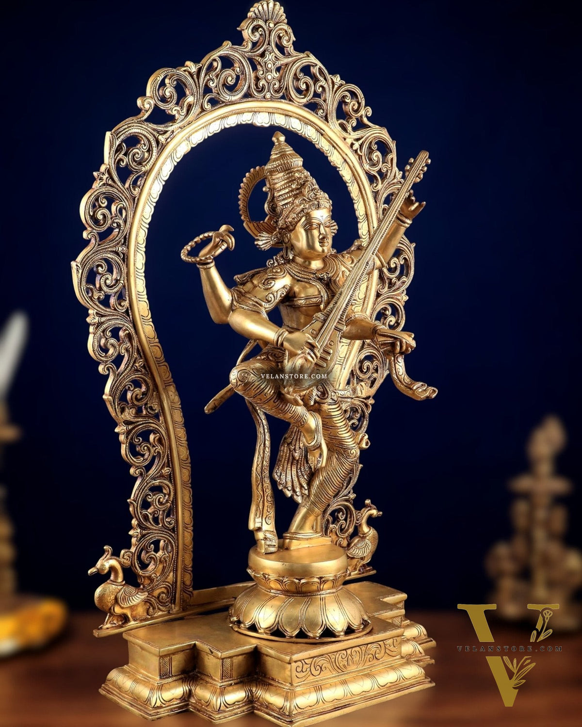 Brass Superfine Large Dancing Saraswati with Prabhavali – Handcrafted Masterpiece (BudhShiv Exclusive) 33"