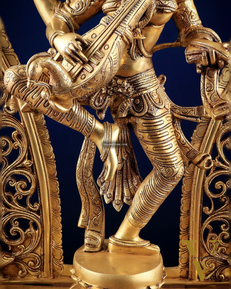 Brass Superfine Large Dancing Saraswati with Prabhavali – Handcrafted Masterpiece (BudhShiv Exclusive) 33"