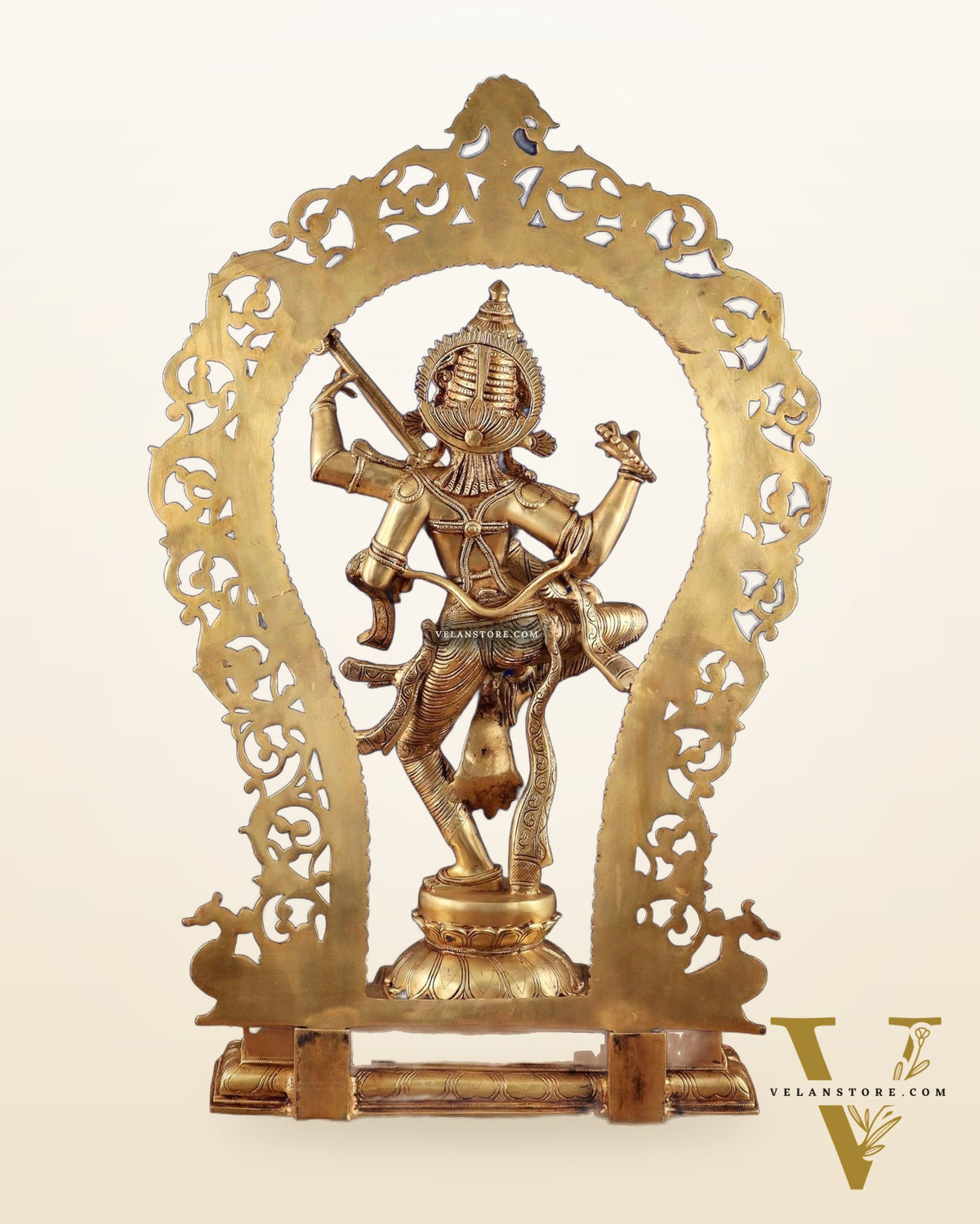 Brass Superfine Large Dancing Saraswati with Prabhavali – Handcrafted Masterpiece (BudhShiv Exclusive) 33"