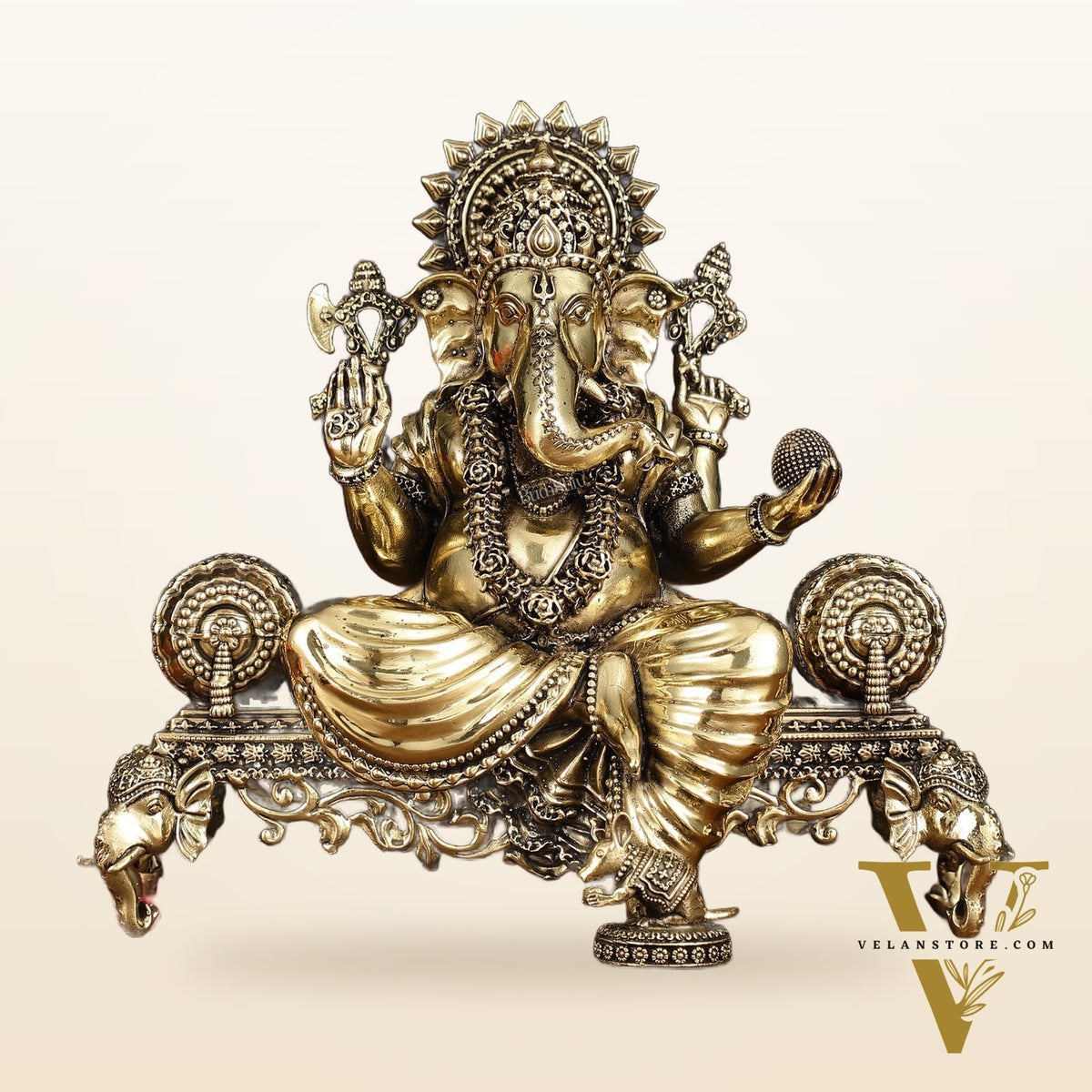 Brass Superfine Large Ganesha Lakshmi Saraswati Idol Set - 7 Inch