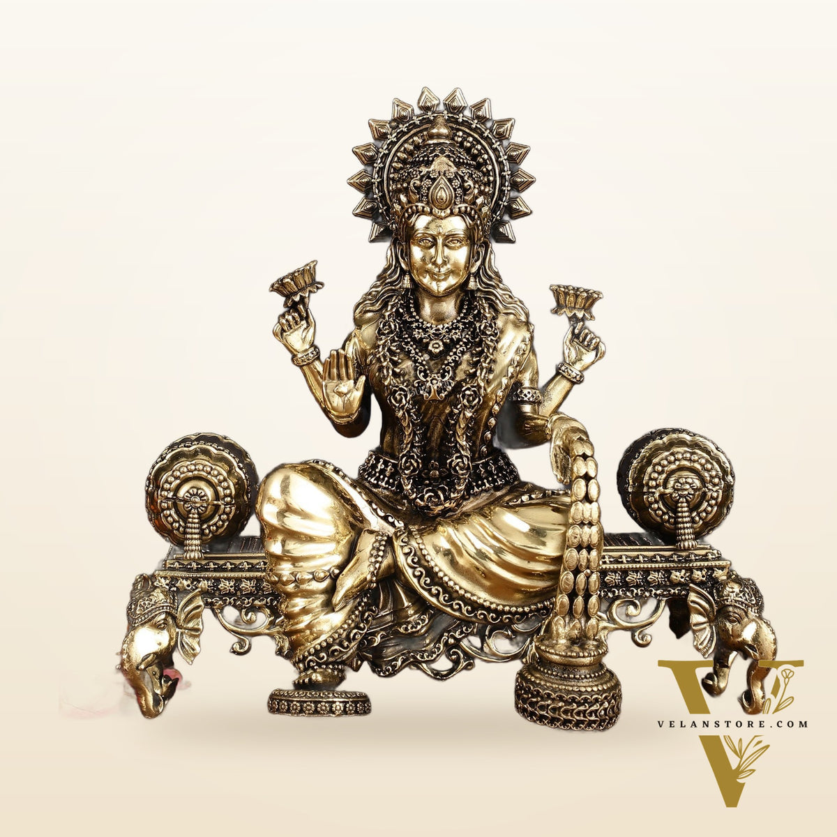 Brass Superfine Large Ganesha Lakshmi Saraswati Idol Set - 7 Inch