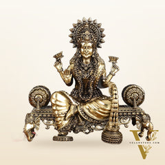 Brass Superfine Large Ganesha Lakshmi Saraswati Idol Set - 7 Inch