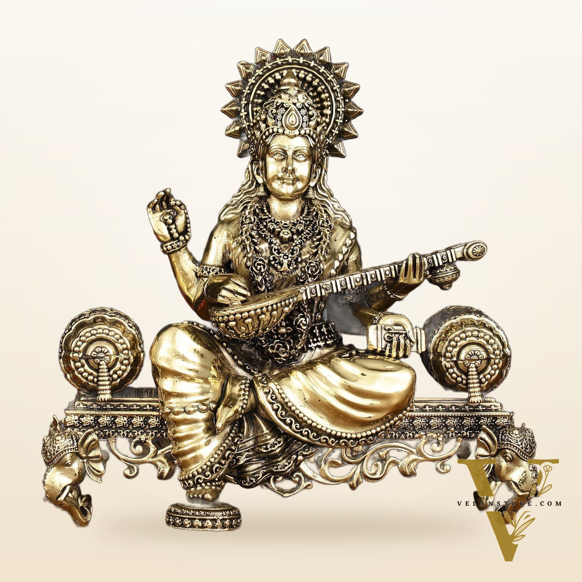 Brass Superfine Large Ganesha Lakshmi Saraswati Idol Set - 7 Inch