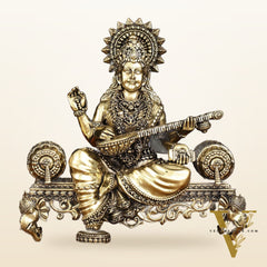 Brass Superfine Large Ganesha Lakshmi Saraswati Idol Set - 7 Inch