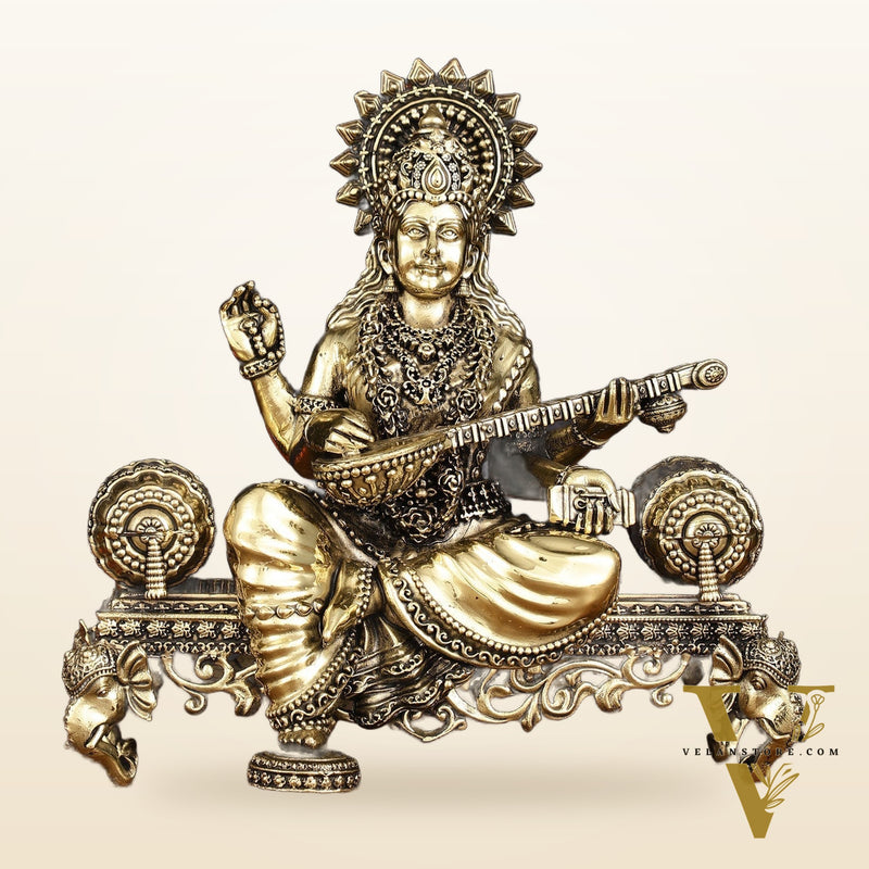 Brass Superfine Large Ganesha Lakshmi Saraswati Idol Set - 7 Inch
